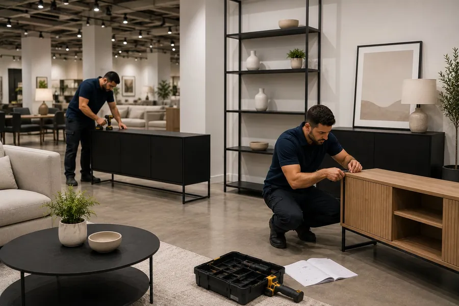 Assemblers building showroom and display furniture